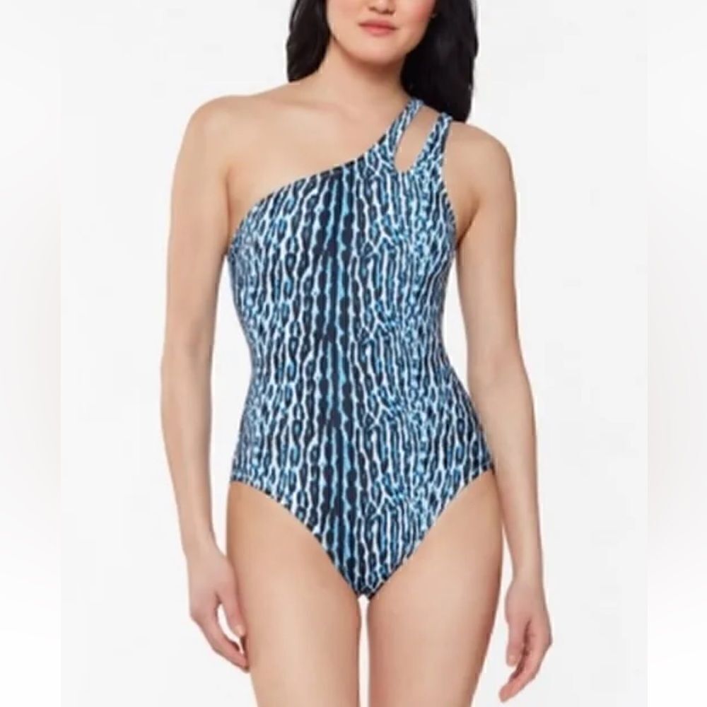 Jessica Simpson Sassy Safari One Shoulder One Piece Swimsuit Blue
